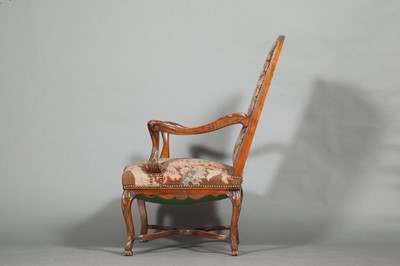 Lot 298 - Louis XIV/XVI Regence Style Needlepoint Upholstered Beechwood Fauteuil