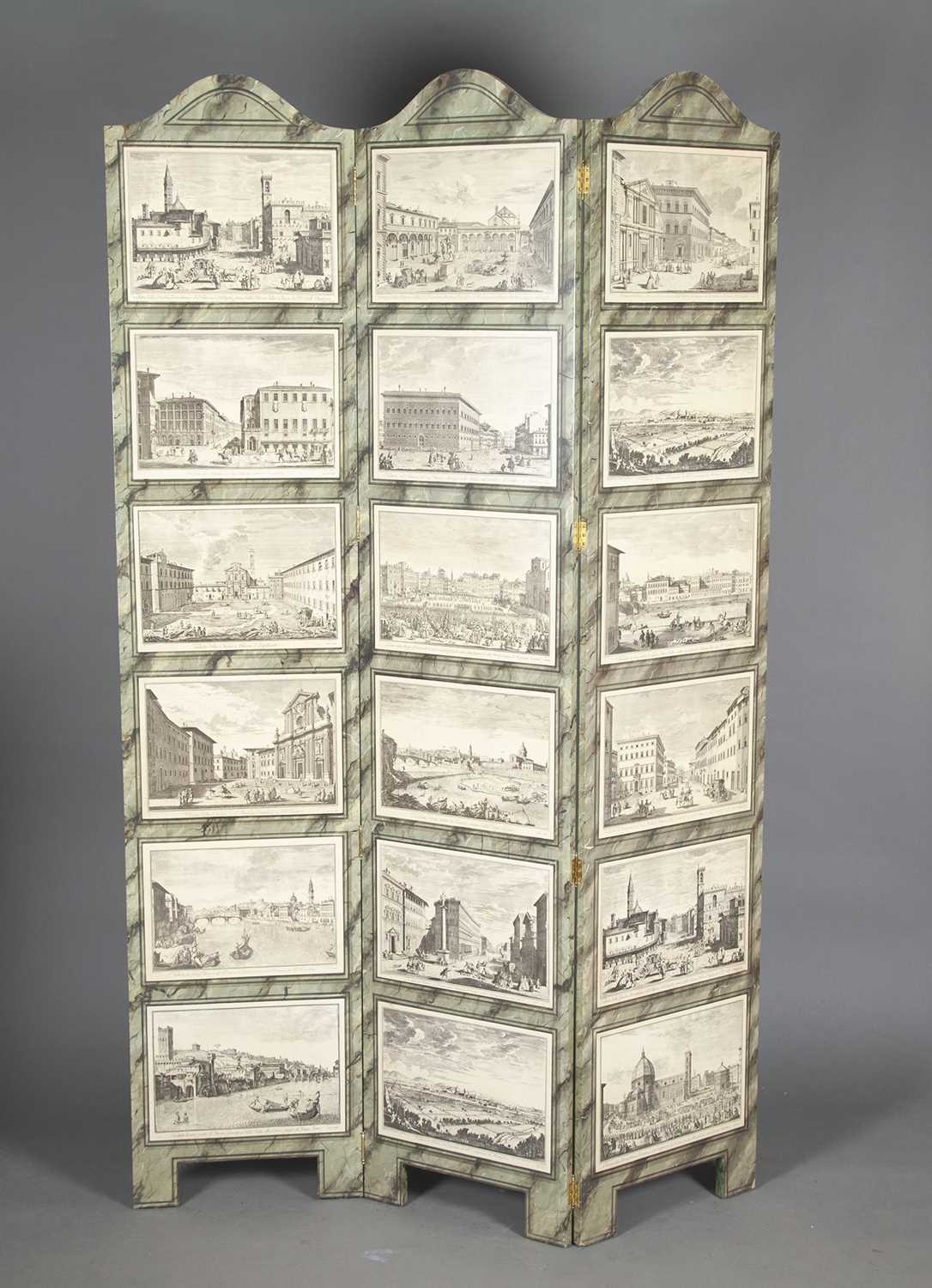 Lot 299 - Faux Marble Painted Wood Three-Fold Floor Screen