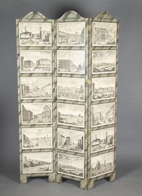 Lot 234 - Faux Marble Painted Wood Three-Fold Floor Screen
