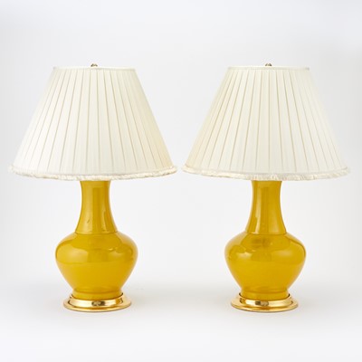 Lot 319 - Pair of Chinese Style Yellow Ground Porcelain Vases as Lamps