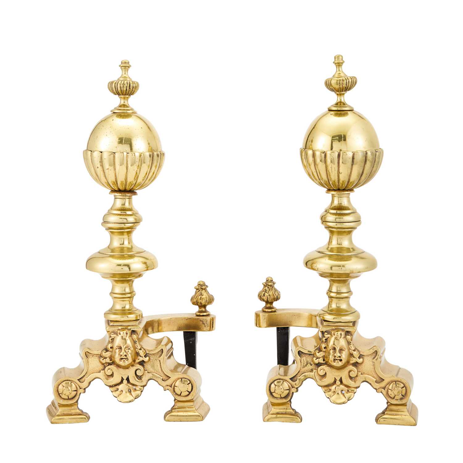 Lot 295 - Pair of Baroque Style Brass Andirons