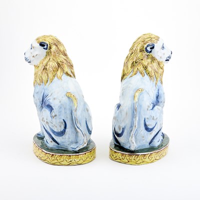 Lot 381 - Pair of Faience Polychrome Models of Lions