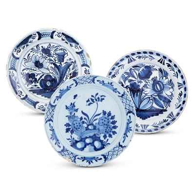 Lot 325 - Three Dutch Delft Blue and White Charger with Flowers