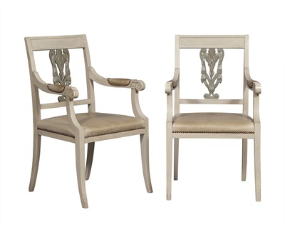 Lot 384 - Set of Four Painted and Leather Upholstered Armchairs