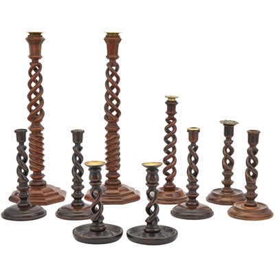 Lot 337 - Ten Turned Wood Candlesticks