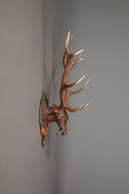 Lot 351 - Pair of Continental Painted Wood Stag's Heads