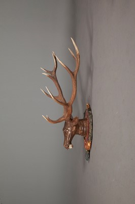 Lot 351 - Pair of Continental Painted Wood Stag's Heads