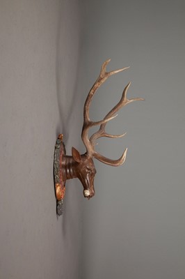 Lot 351 - Pair of Continental Painted Wood Stag's Heads