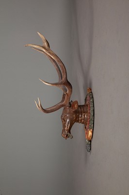 Lot 351 - Pair of Continental Painted Wood Stag's Heads
