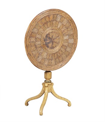 Lot 404 - Painted Wood and Rattan Tripod Table