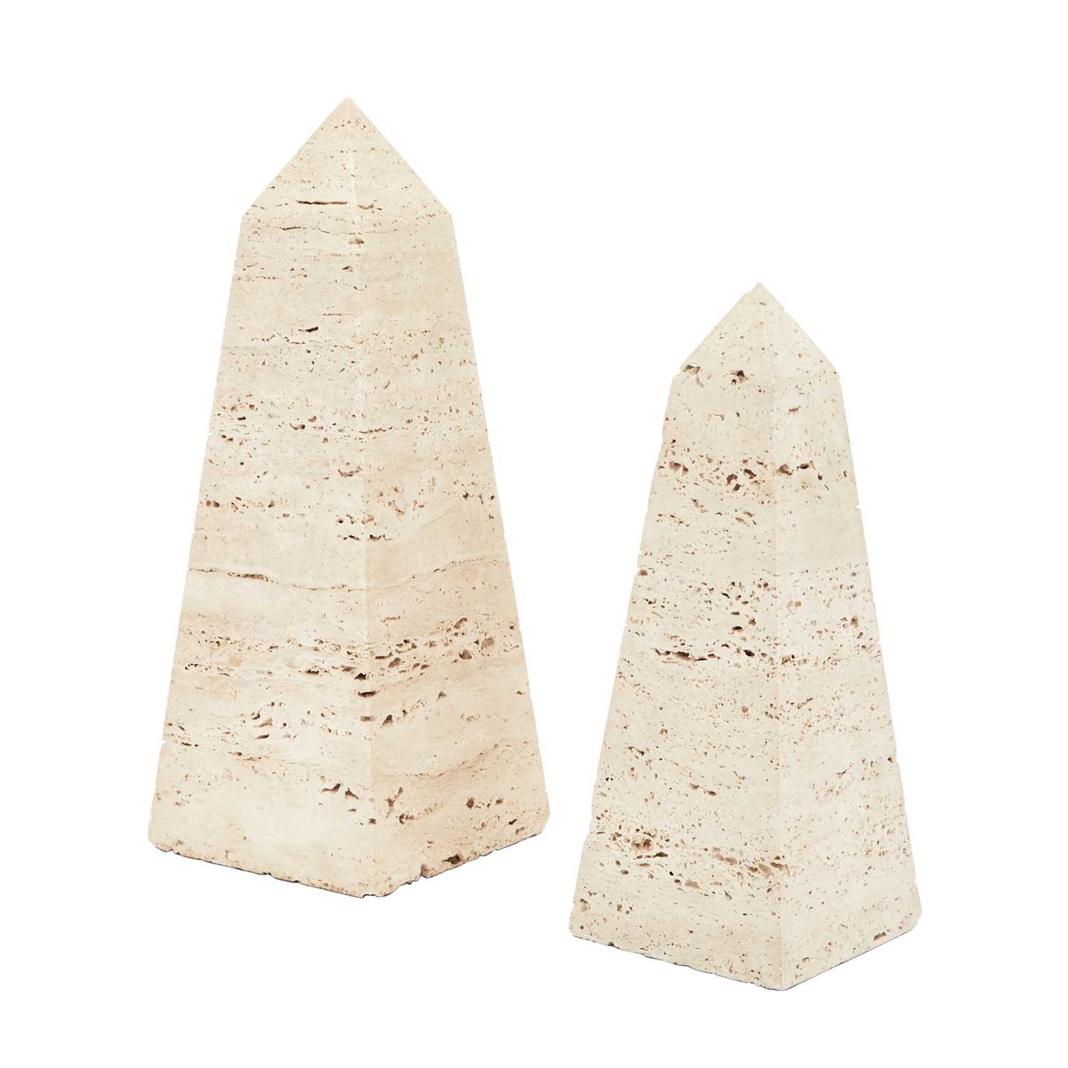 Lot 358 - Travertine Obelisk; Together with a Smaller Obelisk