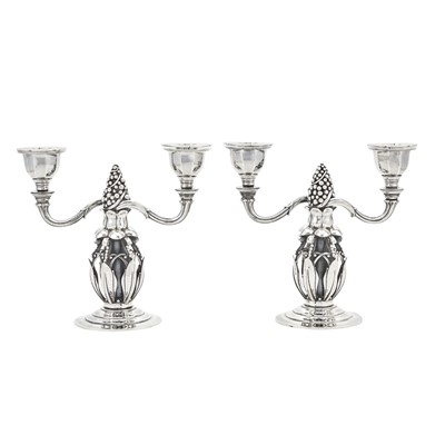 Lot 270 - Pair of Georg Jensen Sterling Silver Two-Light Candelabra