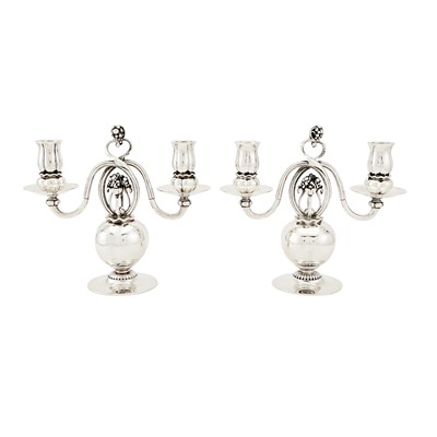 Lot 284 - Pair of Georg Jensen Sterling Silver Two-Light Candelabra