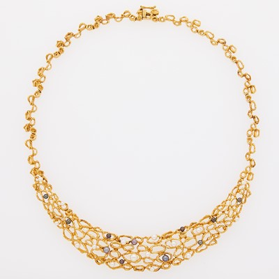 Lot 2154 - Freeform Gold, and Black and White Cultured Pearl Necklace