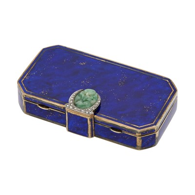 Lot 1053 - Silver-Gilt, Platinum, Enamel, Carved Jade and Diamond Vanity, France