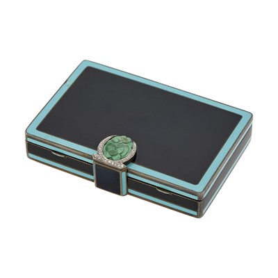 Lot 1052 - Silver, Platinum, Enamel, Carved Turquoise and Diamond Vanity, France