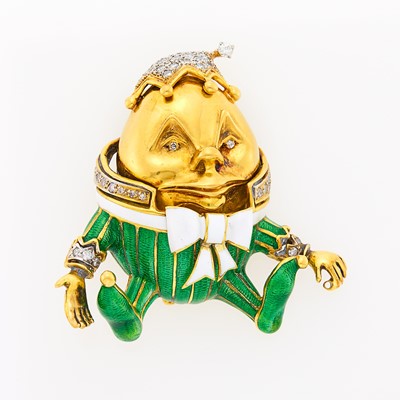 Lot 2030 - Gold, Enamel and Diamond Humpty Dumpty Brooch