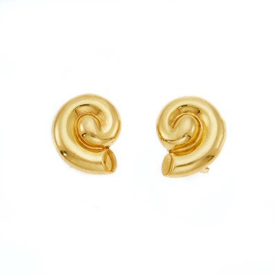 Lot 2158 - Pair of Gold Shell Earrings