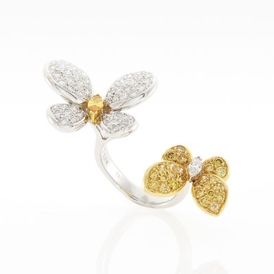 Lot 2173 - Two-Color Gold, Diamond and Colored Diamond Butterfly Ring
