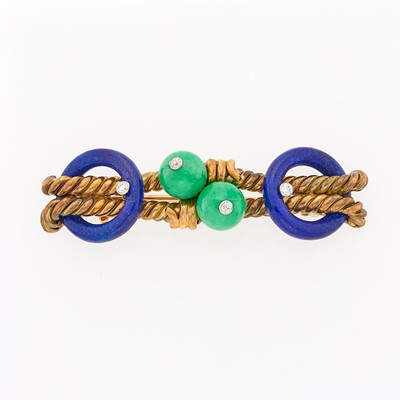 Lot 2008 - Cartier London Gold, Jade Bead, Lapis and Diamond Brooch