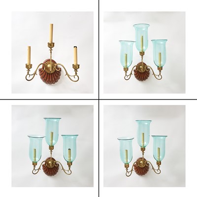 Lot 259 - Set of Four Anglo Indian Style Three-Light Sconces