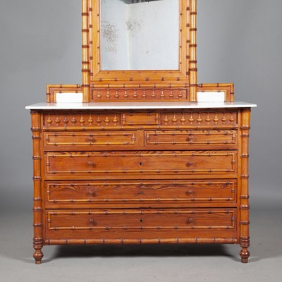 Lot 347 - Faux Bamboo Marble Top Chest of Drawers