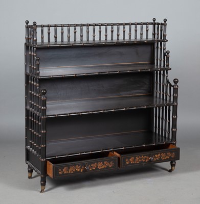 Lot 348 - Black Painted Faux Bamboo Etagere