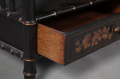 Lot 348 - Black Painted Faux Bamboo Etagere