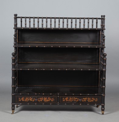 Lot 348 - Black Painted Faux Bamboo Etagere