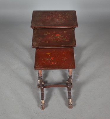 Lot 346 - Nest of Three Lacquered and Gilt Decorated Tables