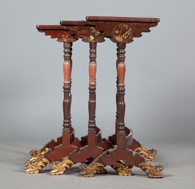 Lot 346 - Nest of Three Lacquered and Gilt Decorated Tables