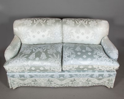 Lot 317 - Blue Damask Upholstered Two-Seat Sofa