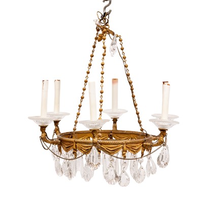 Lot 374 - Empire Style Gilt-Metal and Pressed Glass Six-Light Chandelier