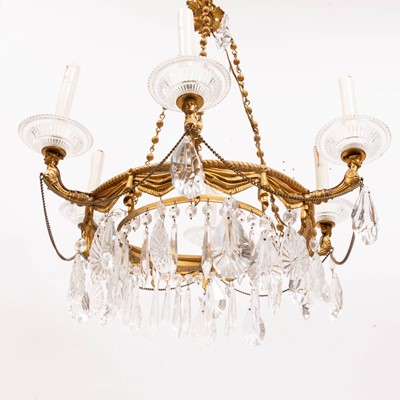 Lot 326 - Empire Style Gilt-Metal and Pressed Glass Six-Light Chandelier
