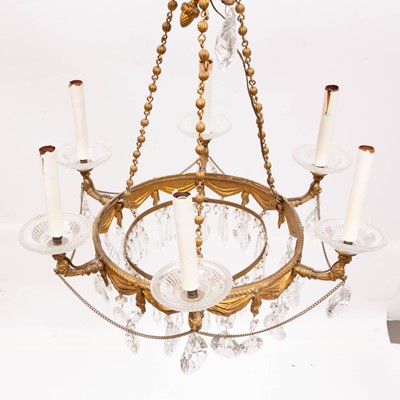 Lot 326 - Empire Style Gilt-Metal and Pressed Glass Six-Light Chandelier