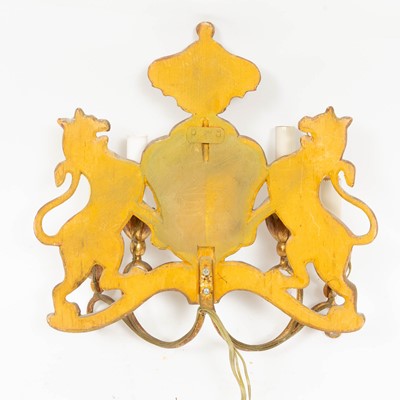 Lot 309 - Pair of Gilt-Wood Four-Light Armorial-Form Wall Sconces