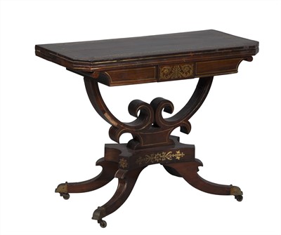 Lot 135 - Regency Brass Inlaid Rosewood Flip Top Card Table