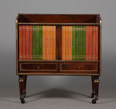 Lot 318 - English Brass-Bound Faux Book Two-Door Cabinet