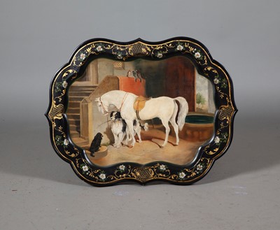 Lot 335 - Painted Tole Tray on Faux Bamboo Stand