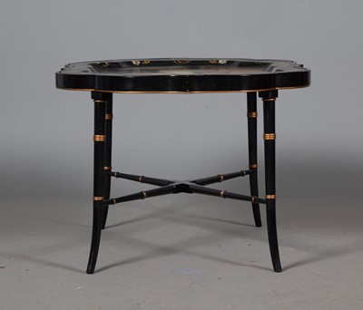 Lot 335 - Painted Tole Tray on Faux Bamboo Stand