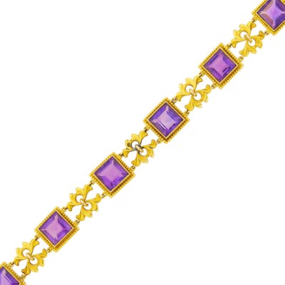 Lot 1076 - Antique Gold and Amethyst Bracelet