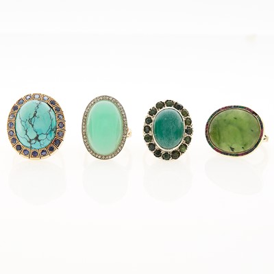 Lot 2145 - Four Gold, Gem-Set and Hardstone Rings