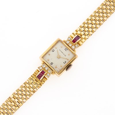 Lot 2099 - Tiffany & Co. Gold, Diamond and Ruby Wristwatch