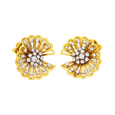 Lot 207 - Pair of Gold, Platinum and Diamond Earclips