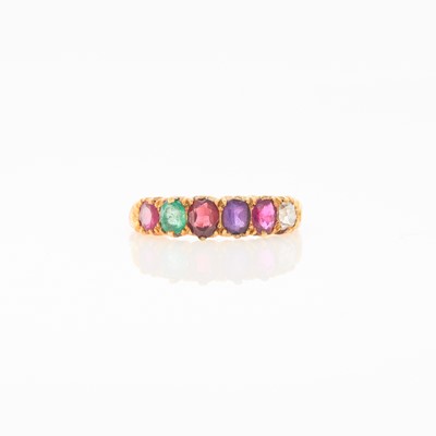 Lot 2104 - Antique Gold, Diamond and Gem-Set Acrostic Regard Ring