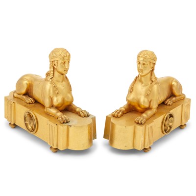Lot 695 - Pair of Empire  Ormolu Chenets
