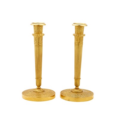 Lot 692 - Pair of Russian Ormolu Candlesticks