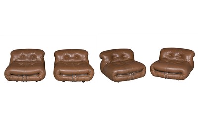 Lot 588 - Set of Four Afra and Tobia Scarpa Chromed Steel and Leather Upholstered “Soriana” Chairs