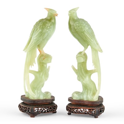 Lot 8 - Pair of Chinese Green Jade Pheasants
