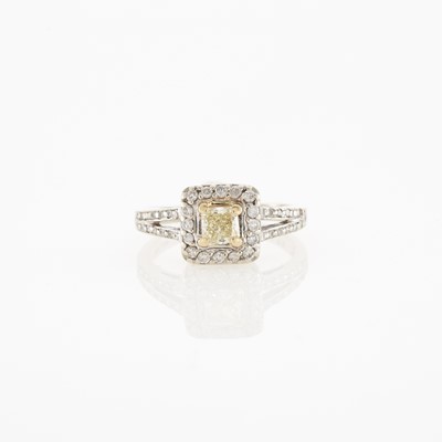 Lot 2174 - White Gold, Colored Diamond and Diamond Ring
